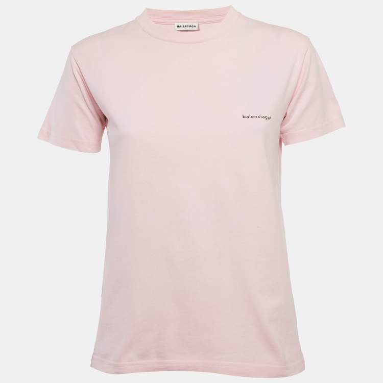Pre Owned Balenciaga Pink Logo Print Cotton Jersey T-Shirt S