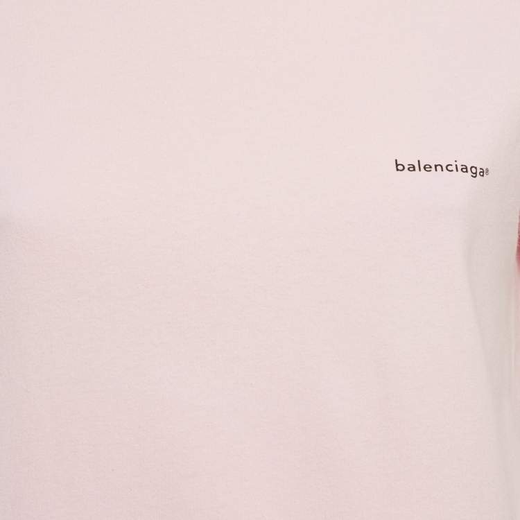Pre Owned Balenciaga Pink Logo Print Cotton Jersey T-Shirt S