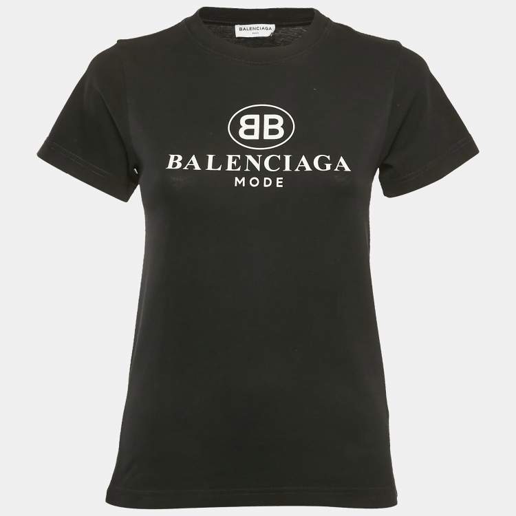 Pre Owned Balenciaga Black Logo Print Cotton Jersey T-Shirt S