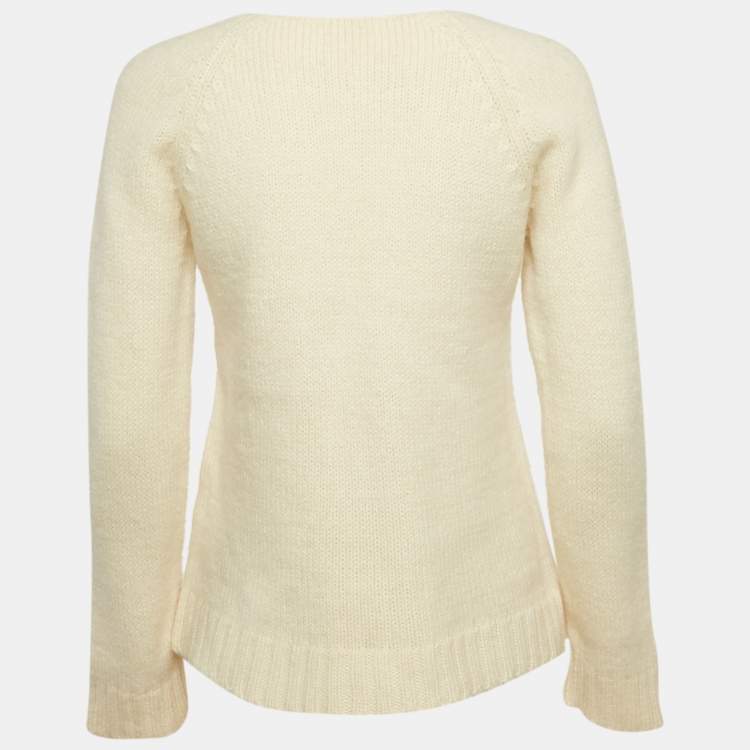 Pre Owned Balenciaga Off-White Rib Knit V-Neck Sweater M