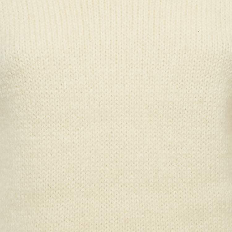 Pre Owned Balenciaga Off-White Rib Knit V-Neck Sweater M