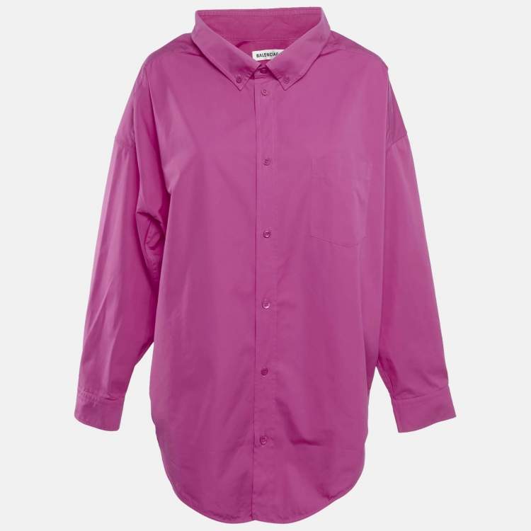 Balenciaga Pink Logo Print Cotton Oversized Shirt S