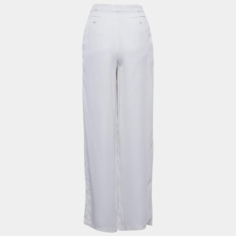 Pre Owned Balenciaga White Silk Straight Fit Trousers M