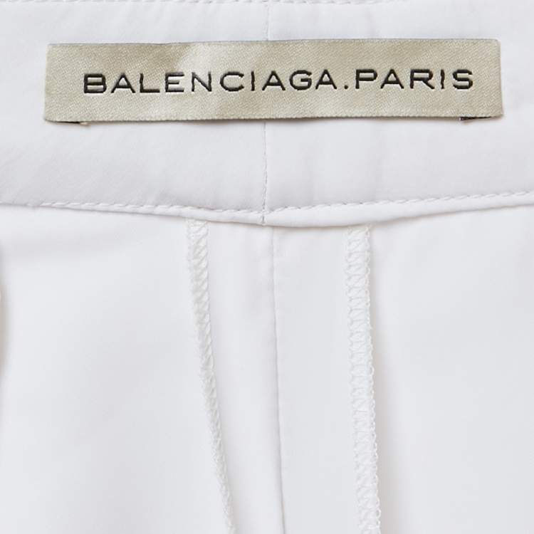 Pre Owned Balenciaga White Silk Straight Fit Trousers M