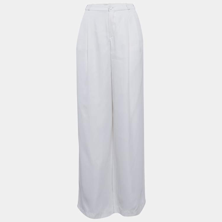 Pre Owned Balenciaga White Silk Straight Fit Trousers M