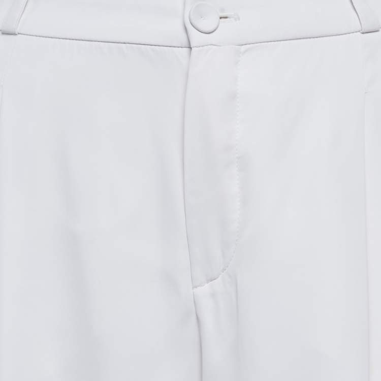 Pre Owned Balenciaga White Silk Straight Fit Trousers M