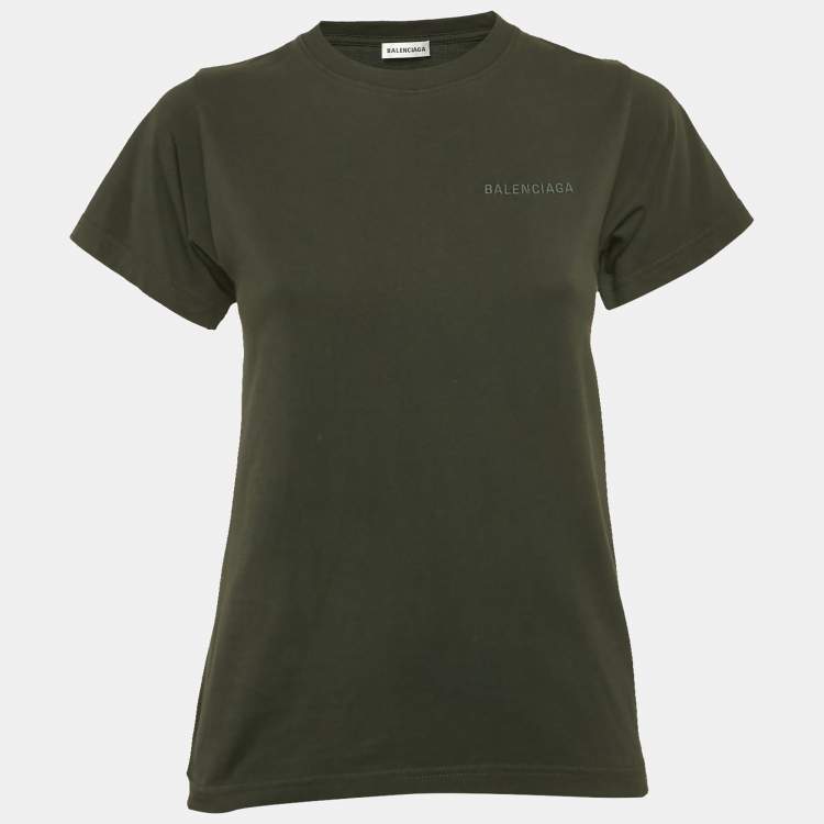Pre Owned Balenciaga Green Logo Embroidered Jersey T-Shirt S