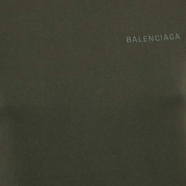 Pre Owned Balenciaga Green Logo Embroidered Jersey T-Shirt S