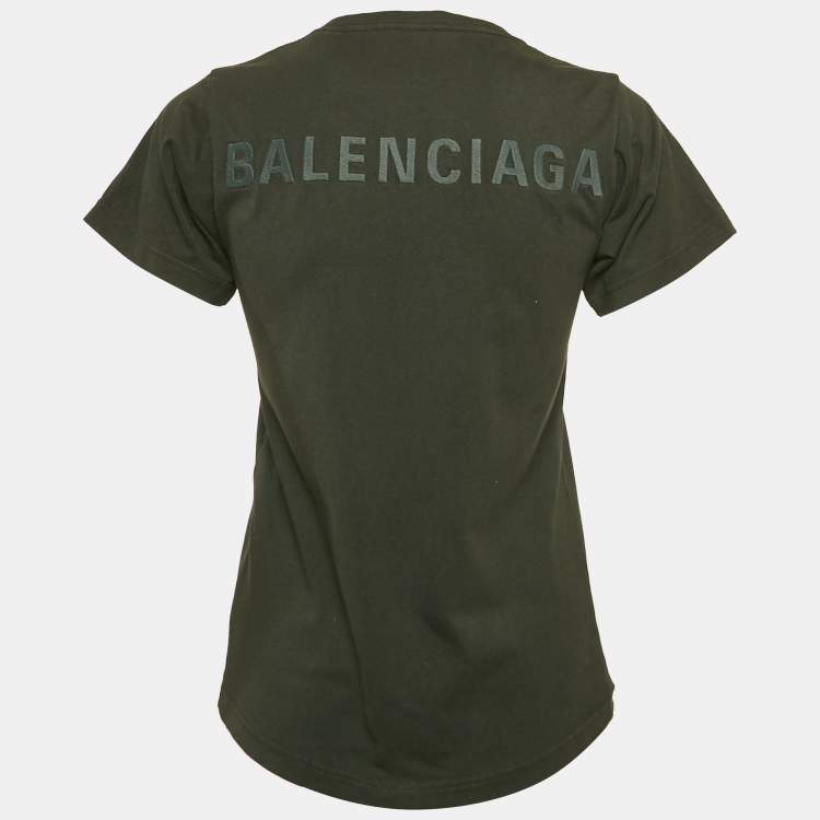 Pre Owned Balenciaga Green Logo Embroidered Jersey T-Shirt S