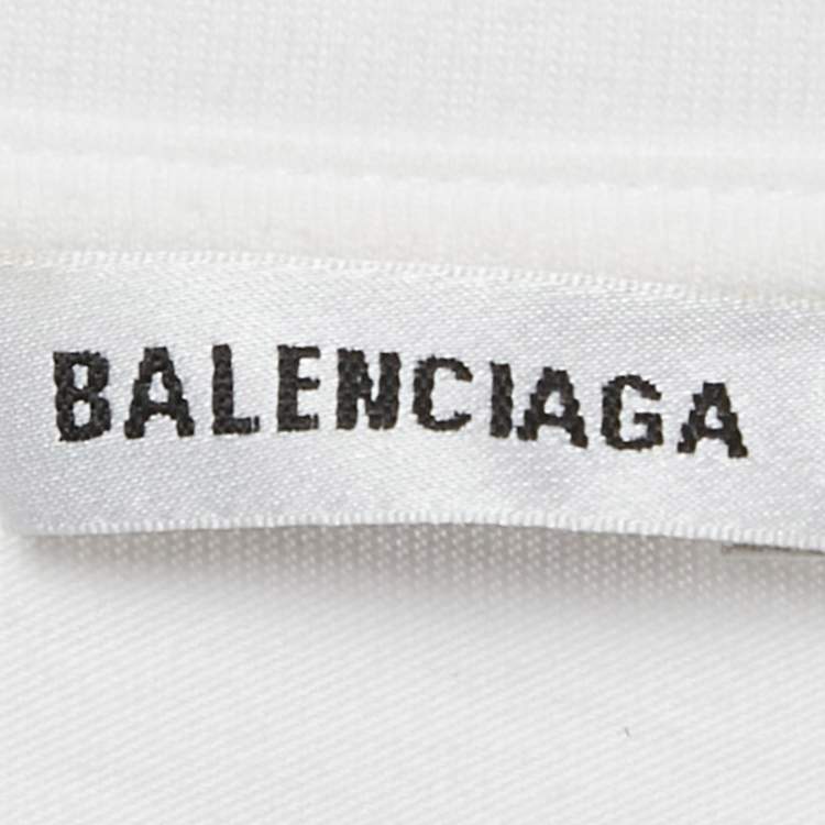 Pre Owned Balenciaga White Logo Print Jersey T-Shirt M