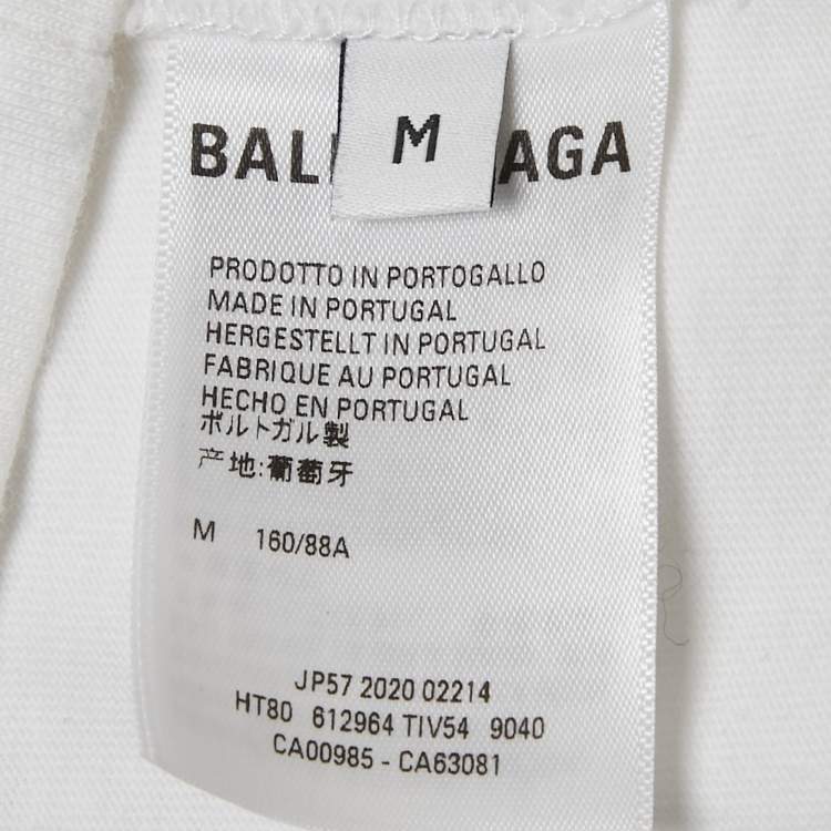 Pre Owned Balenciaga White Logo Print Jersey T-Shirt M