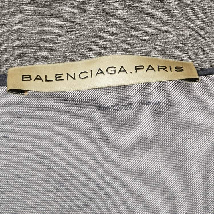 Pre Owned Balenciaga Navy Blue Silk Jersey Ruffled Top M