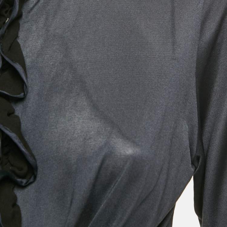 Pre Owned Balenciaga Navy Blue Silk Jersey Ruffled Top M