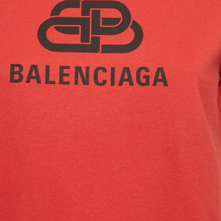 Pre Owned Balenciaga Red Logo Print Cotton Short Sleeve T-Shirt S