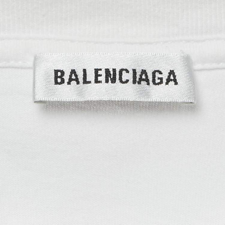 Pre Owned Balenciaga White Logo Embroidered Jersey T-Shirt S