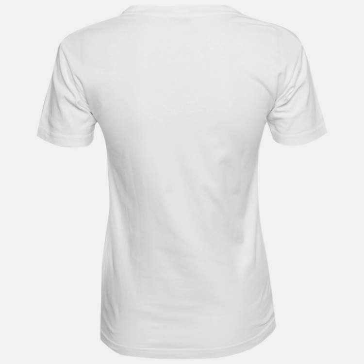 Pre Owned Balenciaga White Logo Embroidered Jersey T-Shirt S