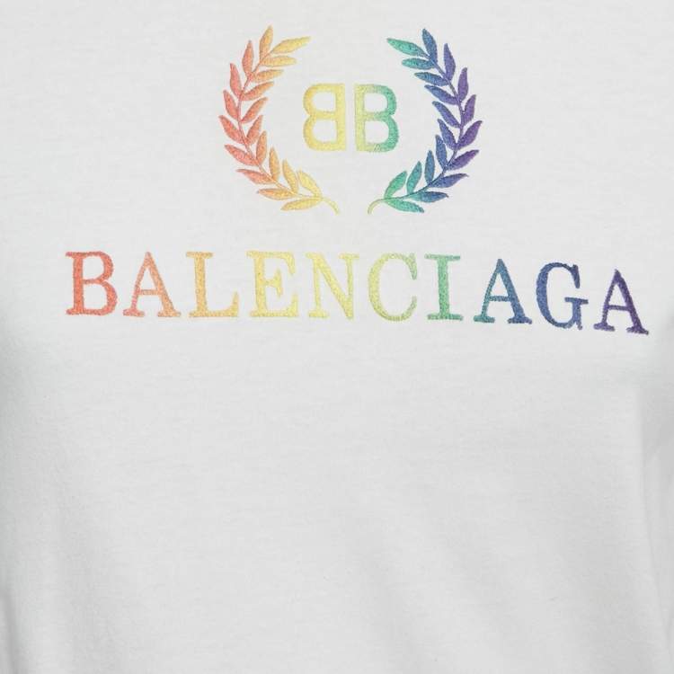Pre Owned Balenciaga White Logo Embroidered Jersey T-Shirt S