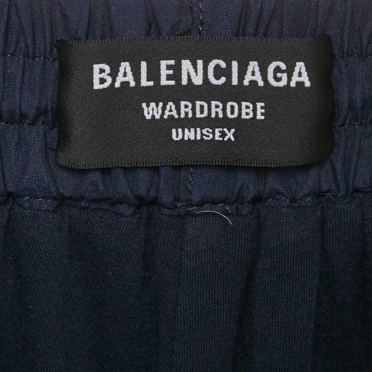 Pre Owned Balenciaga Wardrobe Unisex Navy Blue Polyamide Side Stripe Detail Track Pants M