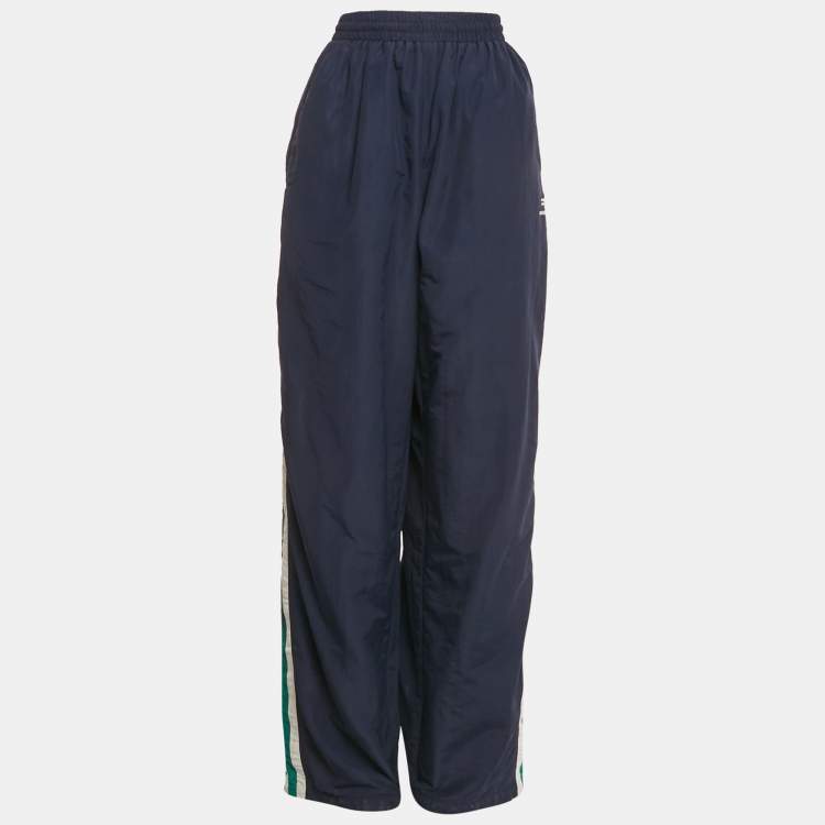 Pre Owned Balenciaga Wardrobe Unisex Navy Blue Polyamide Side Stripe Detail Track Pants M