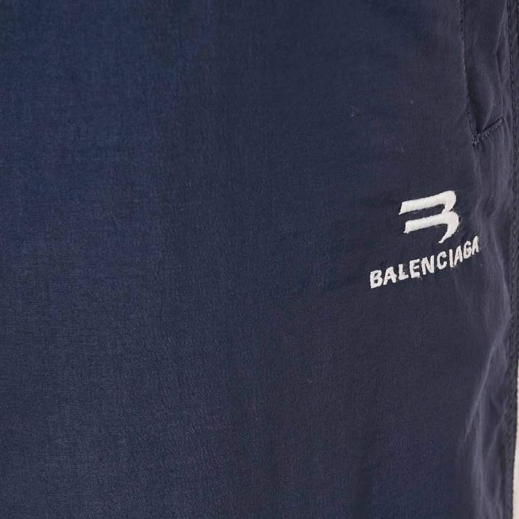 Pre Owned Balenciaga Wardrobe Unisex Navy Blue Polyamide Side Stripe Detail Track Pants M