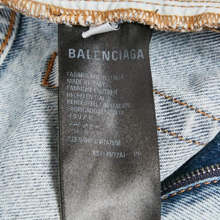 Pre Owned Balenciaga Blue Denim Wide Leg Jeans XS