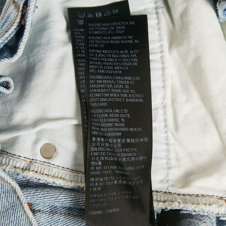 Pre Owned Balenciaga Unifit Blue Denim Distressed Wide Leg Jeans L