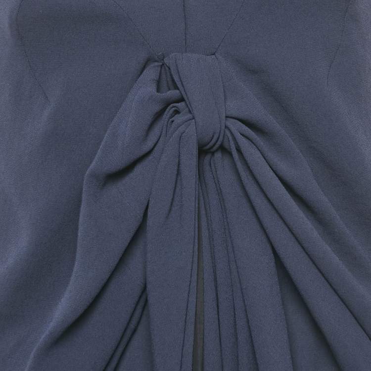 Pre Owned Balenciaga Navy Blue Crepe Drape Detail Maxi Dress M