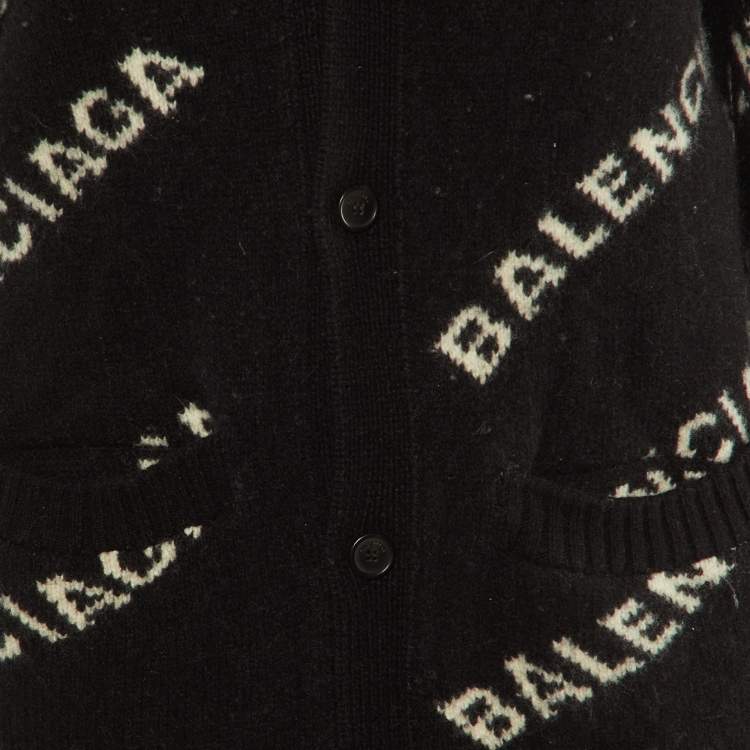 Pre Owned Balenciaga Black Logo Jacquard Knit Long Archetype Cardigan S