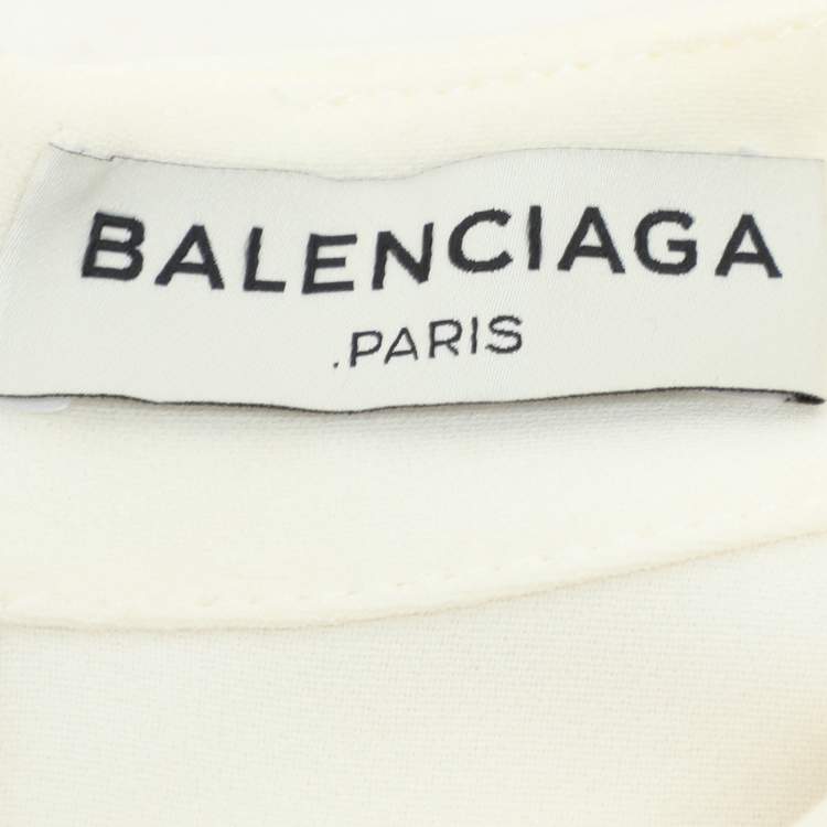 Pre Owned Balenciaga Cream Crepe Cape Sleeve Detail Top S