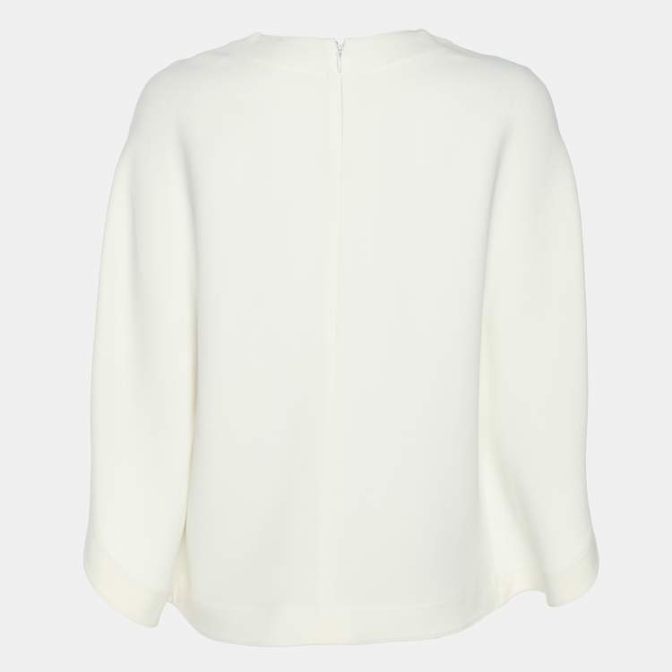 Pre Owned Balenciaga Cream Crepe Cape Sleeve Detail Top S