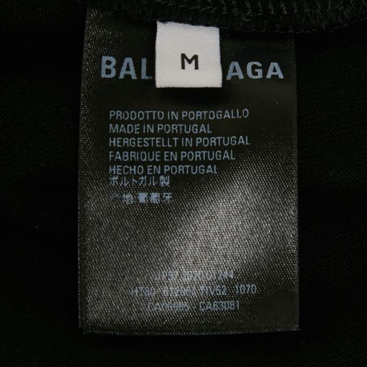 Pre Owned Balenciaga Black Logo Print Cotton Crew Neck T-Shirt M