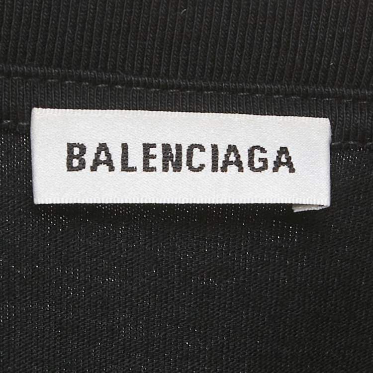 Pre Owned Balenciaga Black Logo Print Cotton Crew Neck T-Shirt M