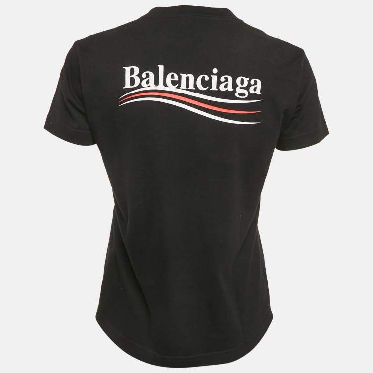 Pre Owned Balenciaga Black Logo Print Cotton Crew Neck T-Shirt M