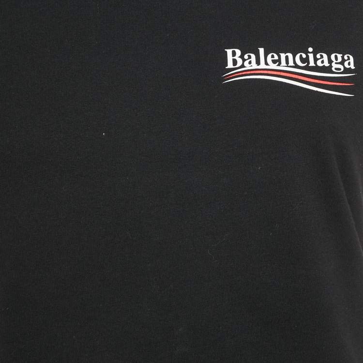 Pre Owned Balenciaga Black Logo Print Cotton Crew Neck T-Shirt M