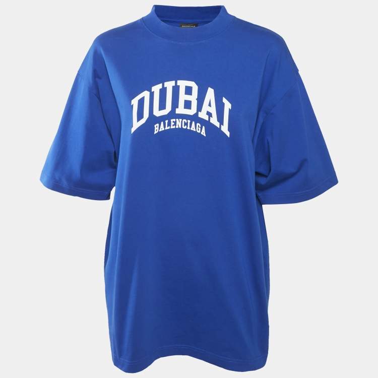 Pre Owned Balenciaga Royal Blue Printed Cotton Medium Fit T-Shirt S