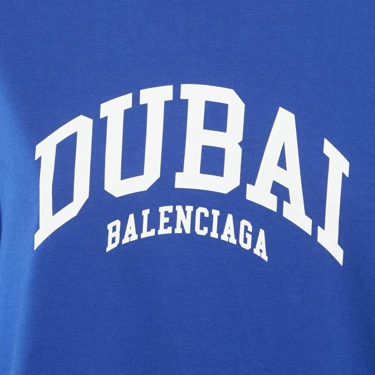 Pre Owned Balenciaga Royal Blue Printed Cotton Medium Fit T-Shirt S