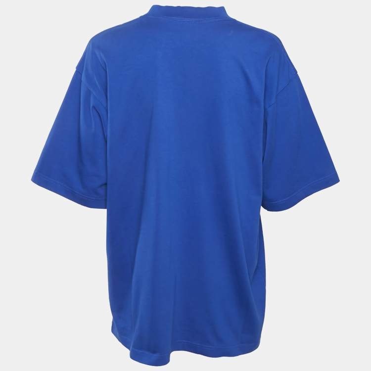 Pre Owned Balenciaga Royal Blue Printed Cotton Medium Fit T-Shirt S