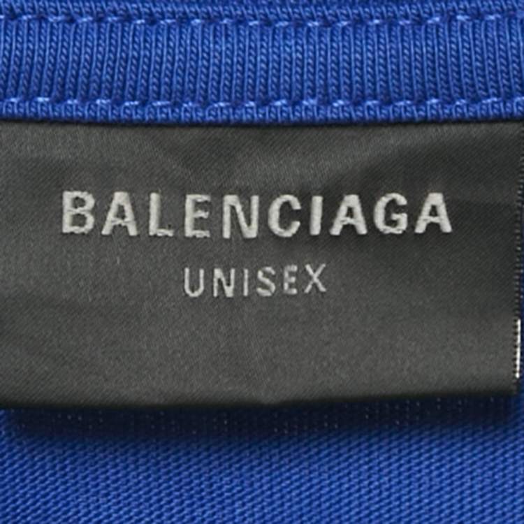 Pre Owned Balenciaga Royal Blue Printed Cotton Medium Fit T-Shirt S