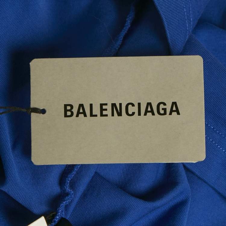 Pre Owned Balenciaga Royal Blue Printed Cotton Medium Fit T-Shirt S