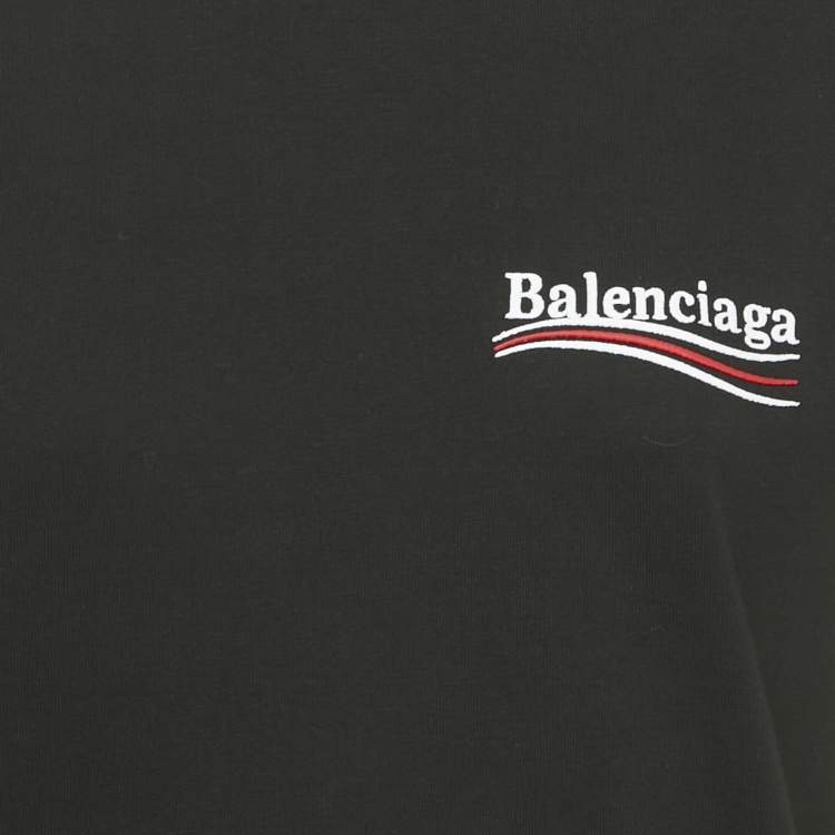 Pre Owned Balenciaga Black Logo Embroidery Cotton Crewneck Small Fit T-Shirt L