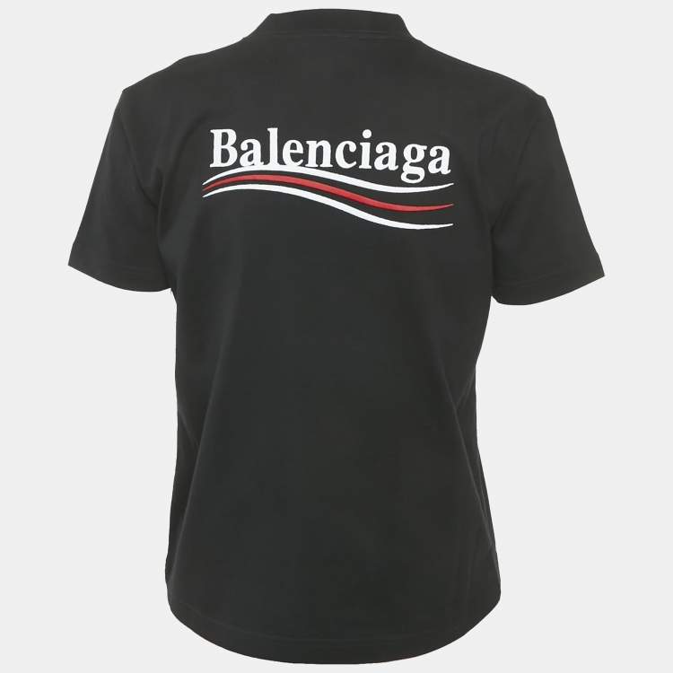 Pre Owned Balenciaga Black Logo Embroidery Cotton Crewneck Small Fit T-Shirt L