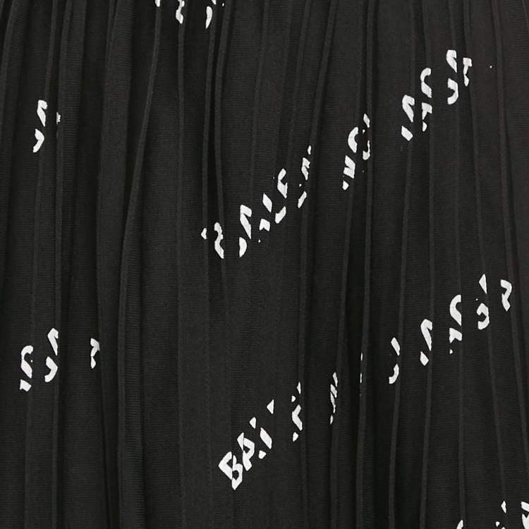 Pre Owned Balenciaga Black Logo All Over Knit Pleated Midi Skirt S