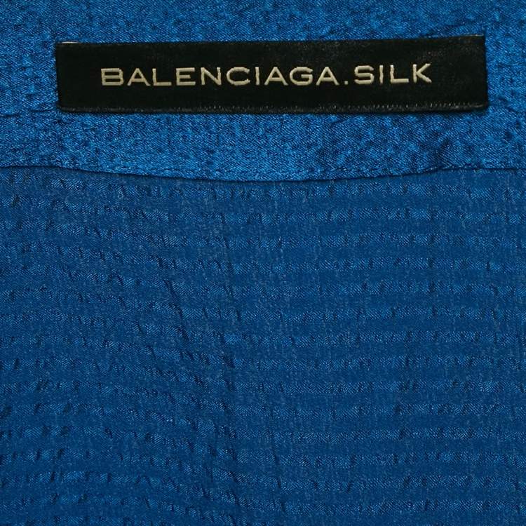 Pre Owned Balenciaga Blue Textured Silk Ruffled Mini Skirt M
