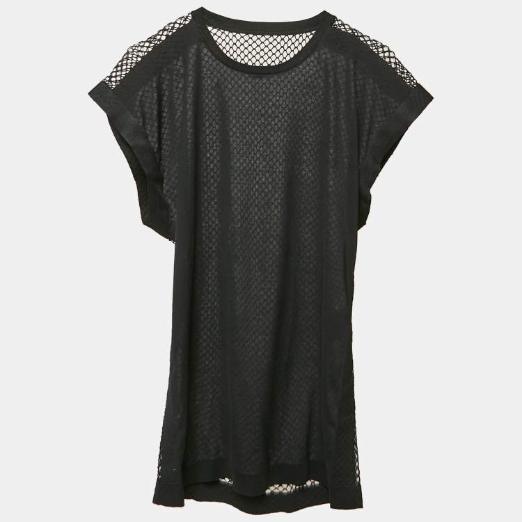 Pre Owned Balenciaga Black Jersey and Sheer Mesh Trim Top S