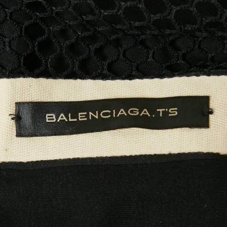Pre Owned Balenciaga Black Jersey and Sheer Mesh Trim Top S
