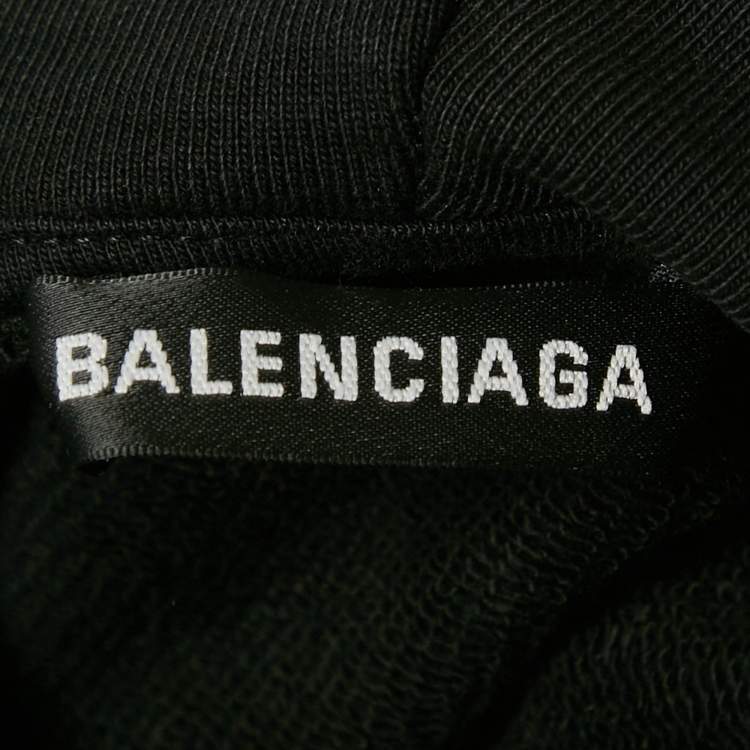 Pre Owned Balenciaga Black Campaign Print Cotton Knit Hoodie S