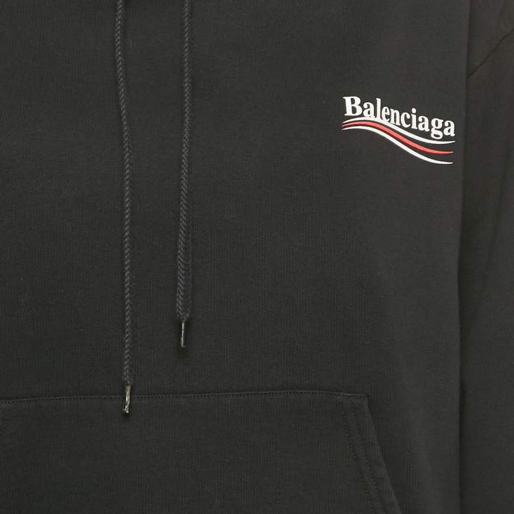 Pre Owned Balenciaga Black Campaign Print Cotton Knit Hoodie S