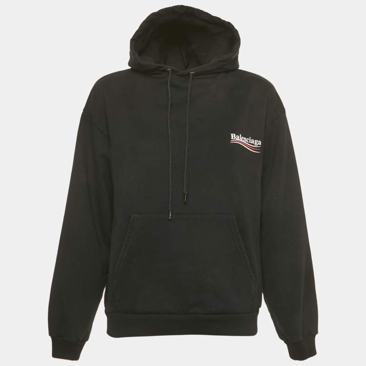Pre Owned Balenciaga Black Campaign Print Cotton Knit Hoodie S