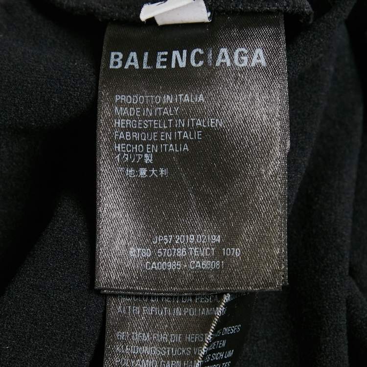 Pre Owned Balenciaga Black Logo Print Mesh Trim Jersey Fitted Top S