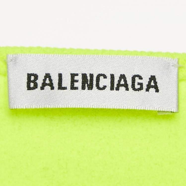 Pre Owned Balenciaga Acid Green Logo Print Mesh Jersey Fitted Top S